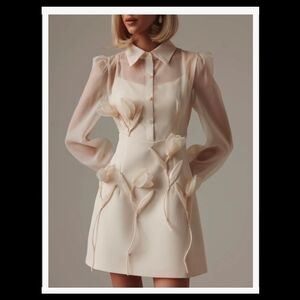 Chic Cream Mini Dress with Floral Details